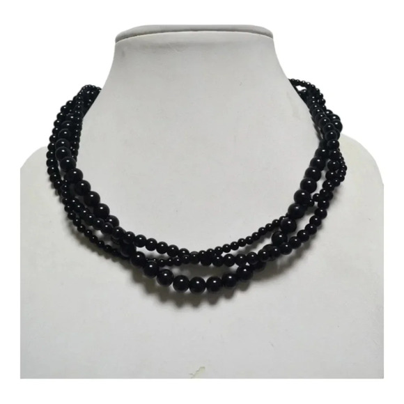 Rare Find Black Pearl 3 row Necklace and Earings  Jewelry Set - Picture 3 of 7